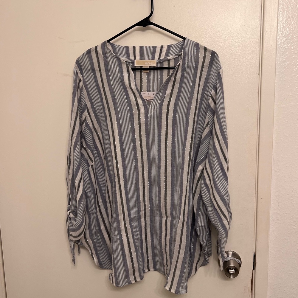 NWT MICHAEL Michael Kors Blouse - Striped Chamray Blue - Size 2x